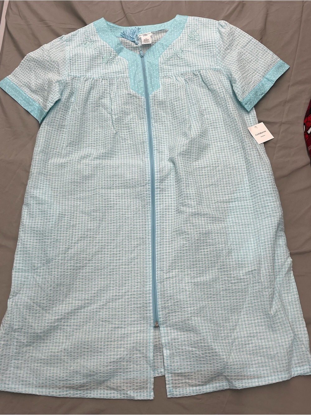 croft & barrow Light Aqua Zip-Front Short Sleeve Nightgown Size Medium NWT